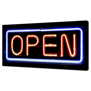 Neon Open Sign Restaurant Pub Bar Modern Design Home Decor Canvas Print Wall Art Picture