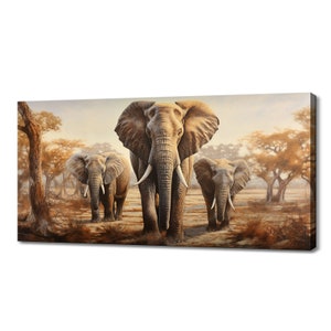 Majestic Elephants Family Canvas Print, Wildlife Inspired Art, Enchanting Animals Canvas Wall Art, Wildlife Home Decor, Animal Picture Print
