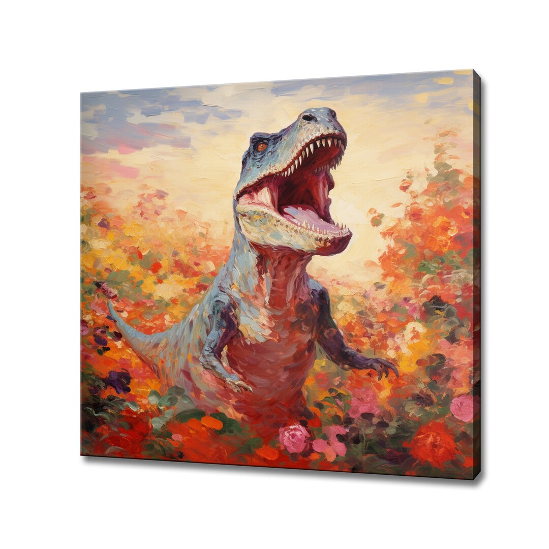 Angry Tyrannosaurus Rex in Flowers Field Animal Canvas Print, Gift for ...