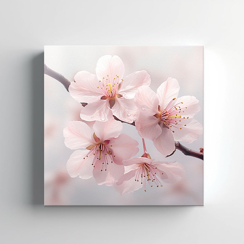 Light Pink Cherry Blossom Flowers Canvas Print Wall Art, Modern Floral ...