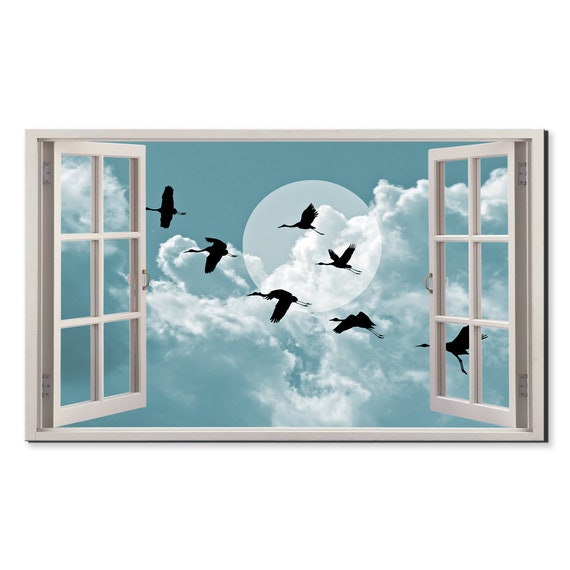 Crane Birds Flying to the Moon Window View Window Frame Style - Etsy