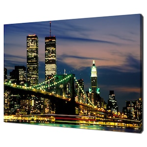 New York City Brooklyn Bridge Iconic Twin Towers Manhattan Skyline Modern Design Home Decor Canvas Print Wall Art Picture Wall Hanging