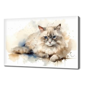 Cute Ragdoll Cat Watercolour Canvas Print Art, Modern Design Home Decor, Animal Pet Canvas Print Picture Wall Art, Gift For Cat Lover