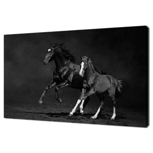 Galloping Mare With Foal Horses Animals Modern Design Home Decor Canvas Print Wall Art Wall Hanging