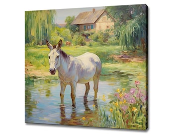 Donkey Animal Canvas Print, Gift For Donkey Lover, Colourful Donkey Portrait Painting Print, Donkey Wall Art