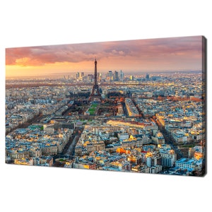 Beautiful Sunset Over Paris Eiffel Tower France Modern Design Canvas Print Wall Art Picture