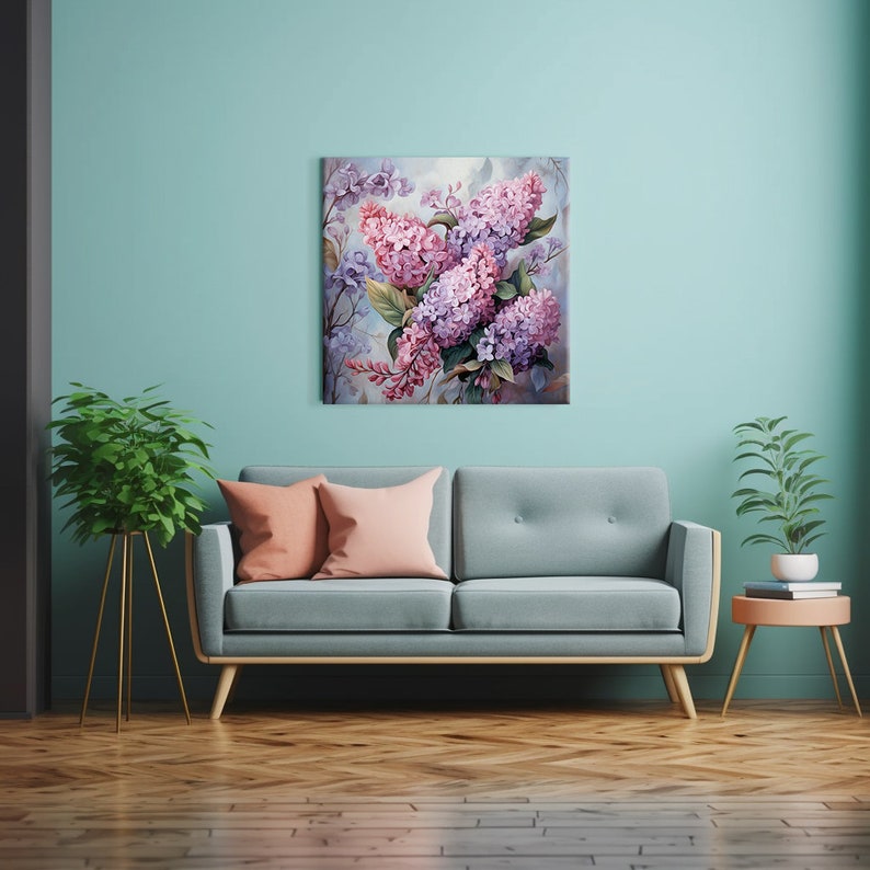 Pink Purple Lilac Flowers Canvas Print Wall Art, Modern Floral Design ...