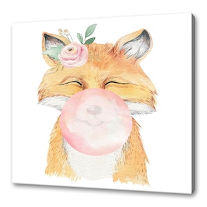 Cute Fox Chewing Bubble Gum Kids Room Modern Design Home Decor Canvas Print Wall Art Picture