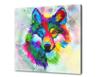 Abstract Wolf Watercolour Colourful Animal Modern Design Home Decor Canvas Print Wall Art Picture Wall Hanging