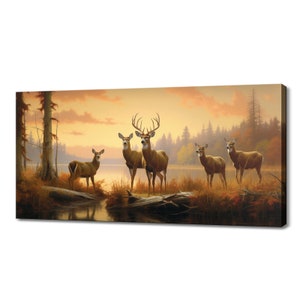 Deer Stag Family At Sunset Canvas Print, Wildlife Inspired Art, Animals Canvas Wall Art, Wildlife Home Decor, Majestic Animals Print