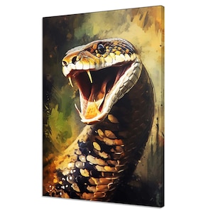 Beautiful Colourful King Cobra Hissing Snake Animal Modern Painting Style Design Home Decor Canvas Print Wall Art Picture
