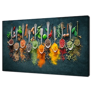 Spoons Of Colourful Herbs And Spices Kitchen Modern Design Decor Canvas Print Wall Art Picture