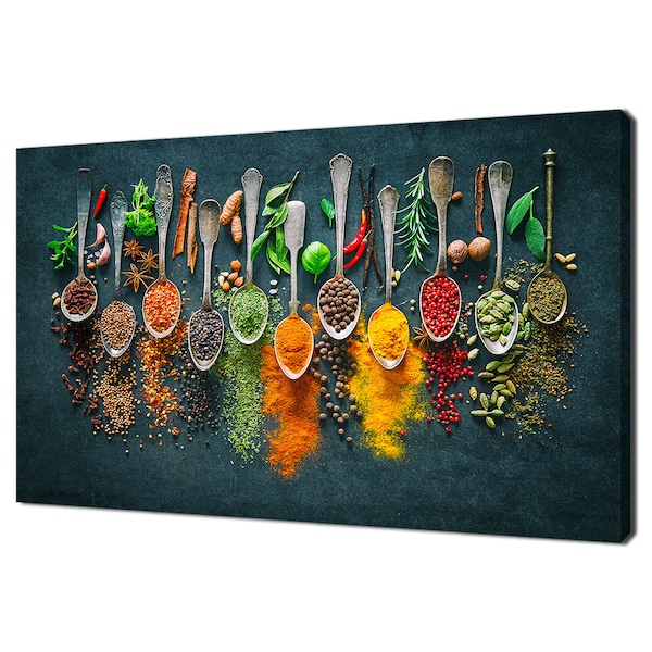 Spoons Of Colourful Herbs And Spices Kitchen Modern Design Decor Canvas Print Wall Art Picture