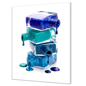 Bottles With Spilled Blue Teal Nail Polish Fashion Modern Design Canvas Print Home Decor Wall Art Wall Hanging Picture