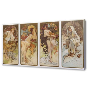 Alphonse Mucha Four Seasons Art Nouveau Reproduction Single Panel Modern Style Canvas Print Wall Art Picture