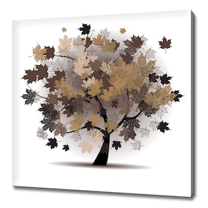 Abstract Maple Tree Autumn Leaf Fall Brown Modern Design Home Decor Canvas Print Wall Art Picture