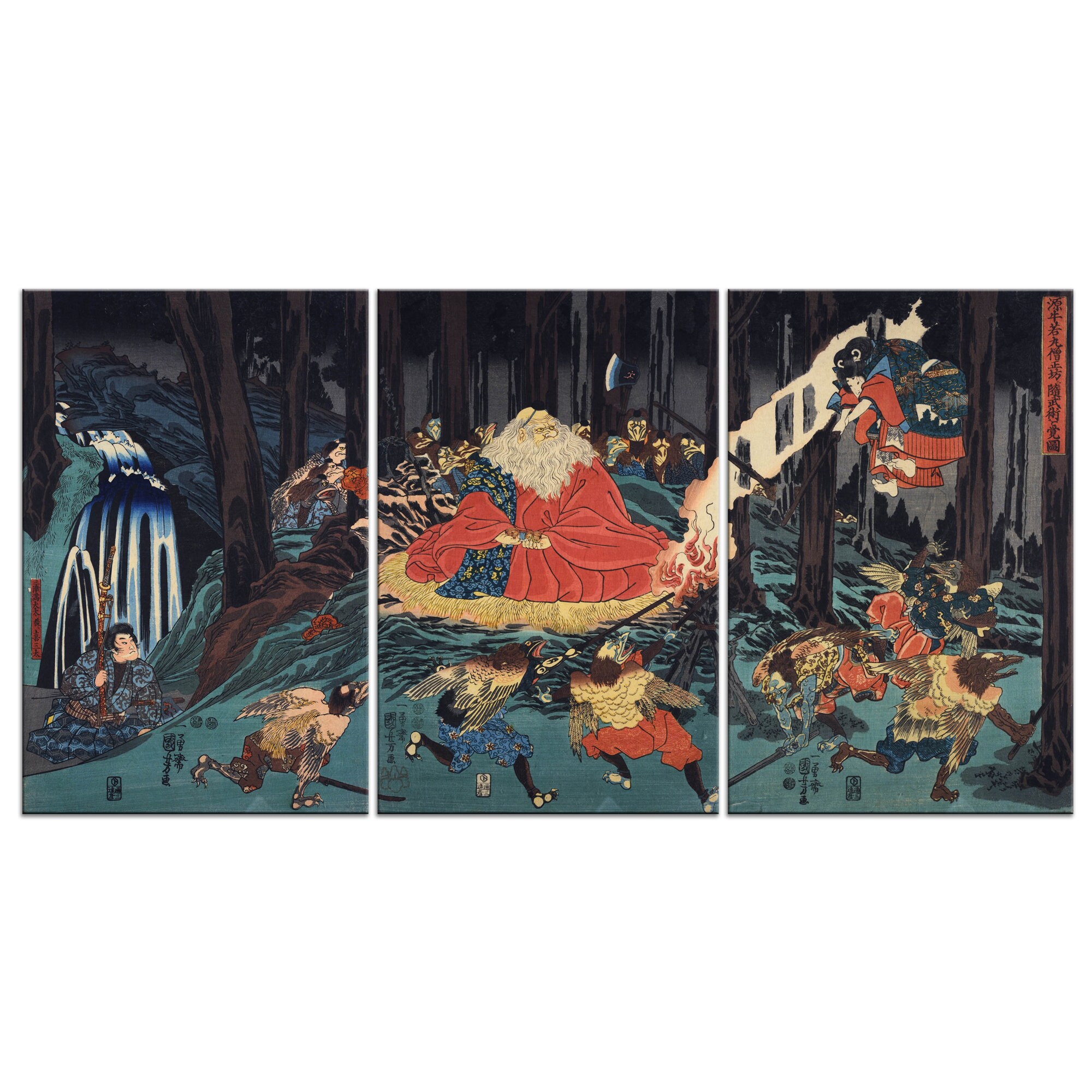 Sojobo, King of the Tengu, Yoshitsune Leaping in the Air
