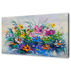 Beautiful Bouquet Of Colourful Wild Flowers Painting Style Modern Design Home Decor Canvas Print Wall Art Picture