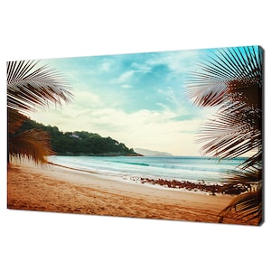 Tropical Beach Palm Trees And Ocean Waves Seascape Modern Design Home Decor Canvas Print Wall Art Picture Wall Hanging