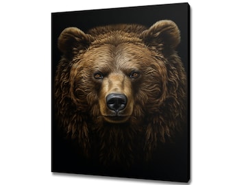 Portret van bruine beer dierlijke canvasafdruk, decor beer woondecoratie, cadeau voor berenliefhebber, beer muur kunst decor print, kunstwerk voor natuurliefhebbers