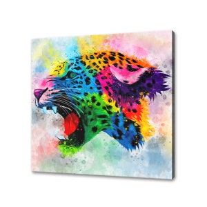 Colourful Watercolour Leopard Abstract Animal Canvas Print Wall Art Picture Modern Design