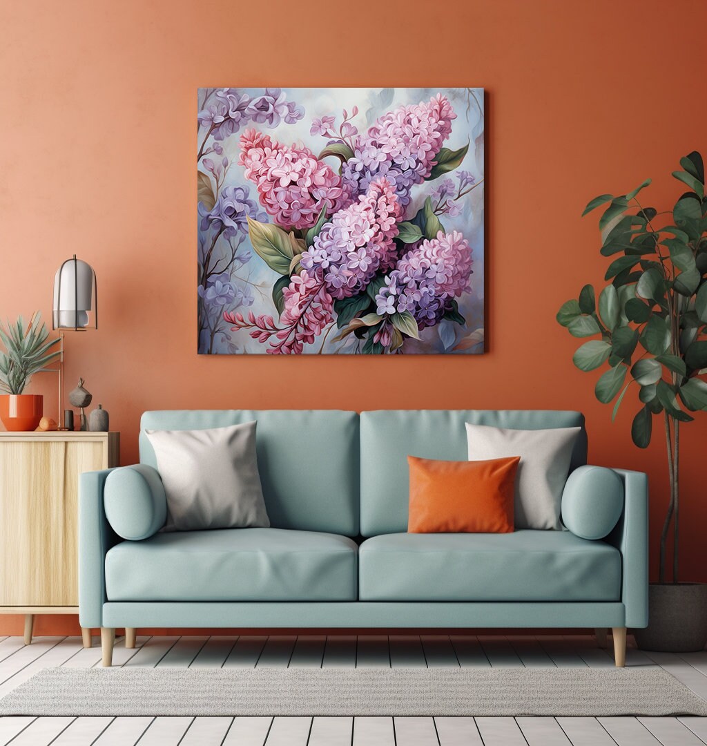 Pink Purple Lilac Flowers Canvas Print Wall Art, Modern Floral Design ...