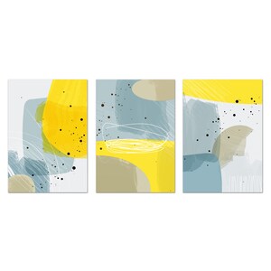 Stampe artistiche di forme astratte blu e gialle, stampe da parete minimaliste ad acquerello, set di 3 pannelli, stampe su tela moderne, decorazioni per la casa