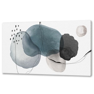 Abstract Watercolour Circles Blue Grey Black Modern Design Home Decor Canvas Print Wall Art Picture Ready To Hang