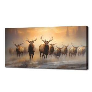 Majestic Deer Stag Family At Sunset Canvas Print, Wildlife Inspired Art, Enchanting Animals Wall Art, Wildlife Home Decor, Animal Picture