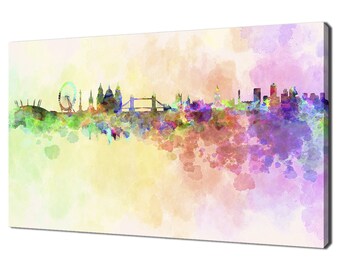 Colourful Watercolour Painting Of London Iconic Buildings Symbols Modern Design Home Decor Canvas Print Wall Art Picture