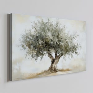 Green Olive Tree Vintage Muted Painting Style Canvas Print, Farmhouse Decor Art, Nature Neutral Picture Wall Hanging Fine Art Print