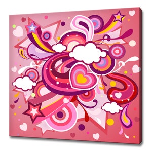 Pink White Colourful Hearts Love Modern Design Home Decor Canvas Print Wall Art Picture