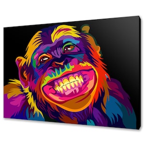 Macaco sorridente colorido abstrato animal moderno design decoração para casa animal de estimação impressão em tela arte de parede imagem