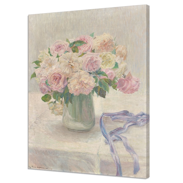 Pink Pale Roses, Still Life Of Flowers In A Vase, Victorian Bouquet of Flowers, Vintage Oil Painting Canvas Print, Antique FIne Art Print