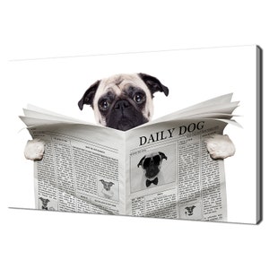 Pug Dog Reading Newspaper On A Toilet Seat Animal Modern Design Home Decor Canvas Print Wall Art Picture