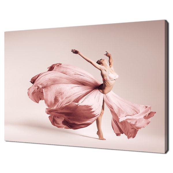 Ballerina Dancing In a Beautiful Pink Dress Canvas Print Wall Art Picture