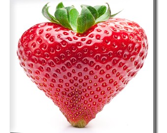 Red Strawberry Fruit Heart Shaped Kitchen Modern Design Home Decor Canvas Print Wall Art Picture