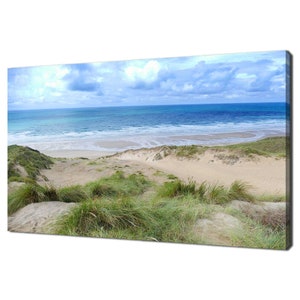 Sand Dunes View On The Ocean Beach Stunning Seascape Modern Design Canvas Print Wall Art Picture Ready To Hang