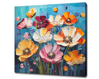 Bouquet Of Colourful Buttercup Flowers, Oil Painting Style Canvas Print Wall Art, Modern Floral Design Home Decor, Botanical Flower Wall Art