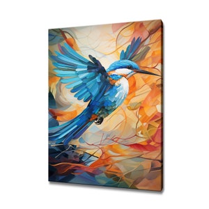 Beautiful Flying Kingfisher Bird Painting Canvas Print, Birds Modern Design Home Decor, Nature Canvas Print Wall Art, Gift For Bird Lover