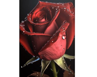 Elegant Red Rose Flower With Water Drops, Flower Wall Art Print, Modern Floral Design Home Decor Canvas Print Wall Art Picture