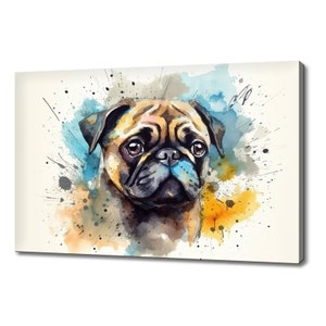 Colourful Pug Puppy Dog Watercolour Canvas Print Art, Modern Design Home Decor, Animal Pet Canvas Print Wall Art, Gift For Dog Lover