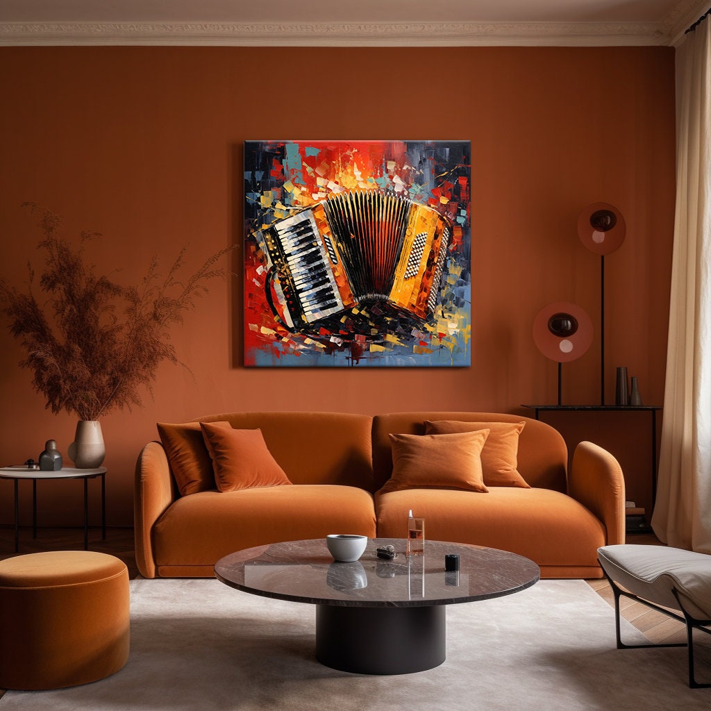 Accordion Music Colourful Painting Style Canvas Print Wall Art