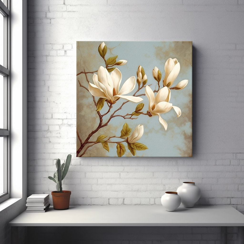 Beautiful White Magnolia Flowers Tree Branch Painting Style Canvas ...