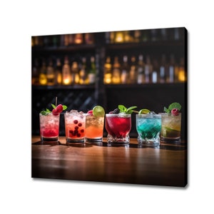 Colourful Assorted Drinks Cocktails Glasses, Kitchen Modern Design Home Restaurant Bar Decor Canvas Print Wall Art Picture Wall Hanging