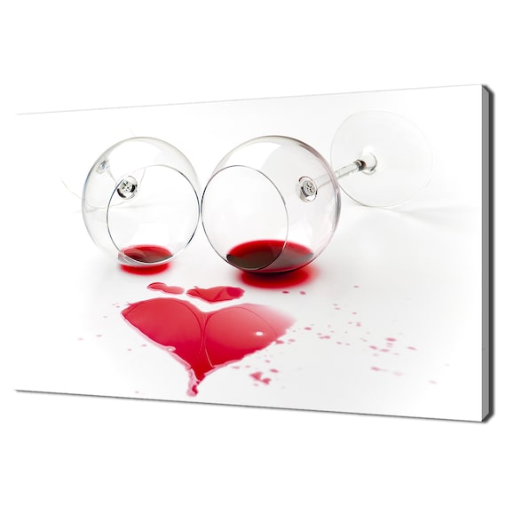 Heart Shape Red Wine Spilled From Two Wine Glasses Kitchen Modern Design  Home Decor Canvas Print Wall Art Picture - Etsy