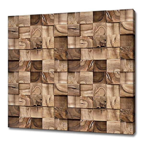 Wooden Blocks Cubes Brown Abstract Modern Design Home Decor Canvas Print Wall Art Picture