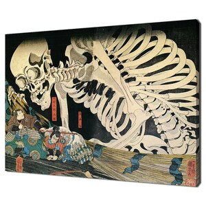 Fantasy Scene Mitsukini Defies Skeleton Utagawa Kuniyoshi 3 Panels Modern Japanese Canvas Print Wall Art Home Decor