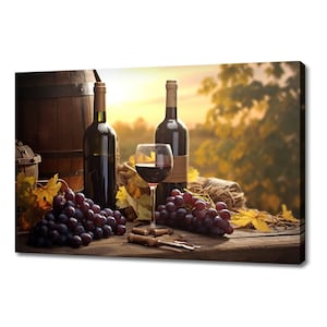 Vintage Flaschen Rotwein mit Trauben Italien Leinwanddruck, Küche Restaurant Wand Kunst Weingut Dekor, Wein Wand Dekor, Geschenk für Weinliebhaber