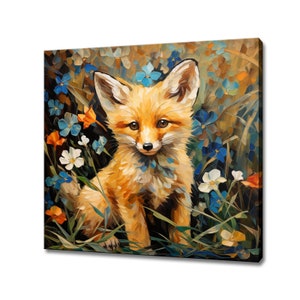 Baby Fox Animal Canvas Print, Gift For Fox Lover, Colourful Fox Portrait Painting Print, Fox Pet Wall Art, Kids Room Decor Art